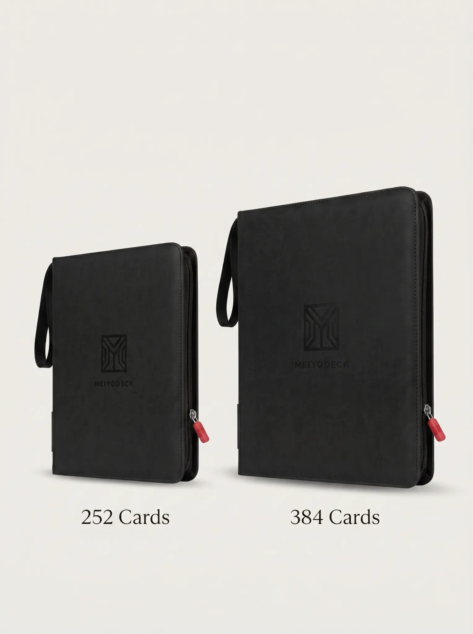 Collector organizing trading cards with Meiyodeck binder